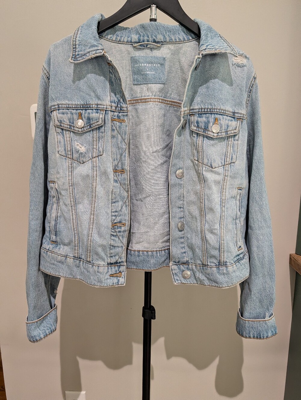 Aeropostale Light Wash Distressed Denim Jacket - Classic Casual